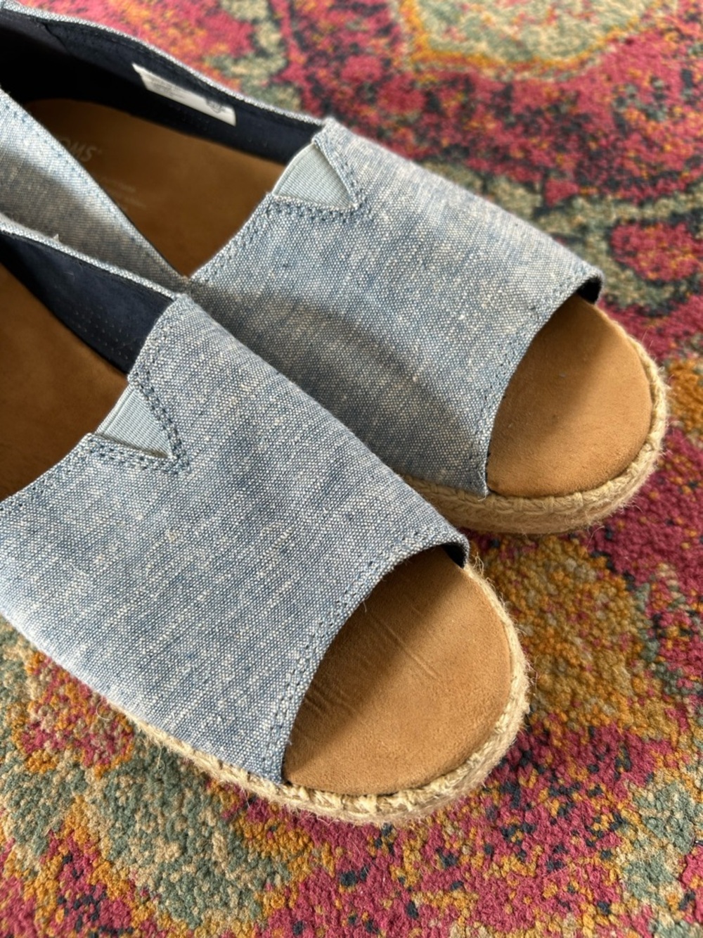 Toms | Women’s Light Blue Heathered Espadrille Peep-Toe Platform Sansals Size 10 - Picture 3 of 13